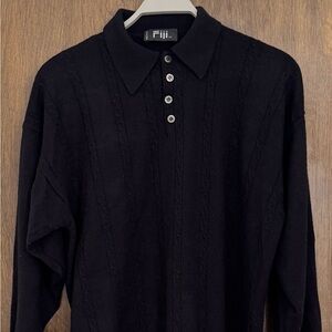 Navy blue Fiji men’s Polo cable knit Henley wool blend sweater, size M Italy